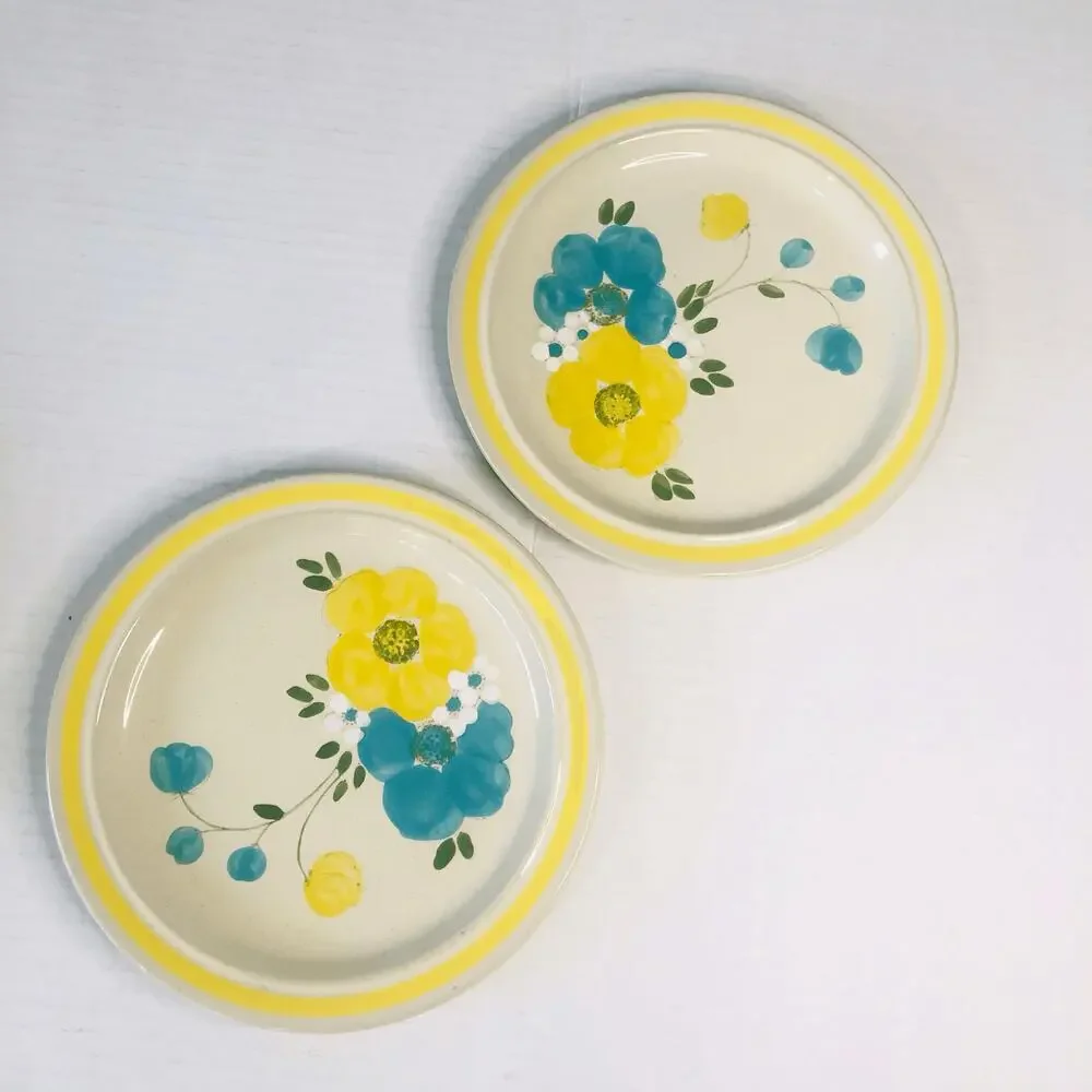 retro‎ kitchen yellow blue flower plates small 202 happy hand painted 7.25 in